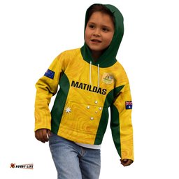Personalised Australia Soccer Kid Hoodie Gold Matildas World Cup Go Champions