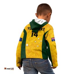 Personalised Australia Soccer Kid Hoodie Gold Matildas World Cup Go Champions