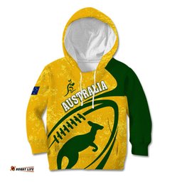 Personalised Aussie Wallabies Kid Hoodie Rugby World Cup Sporty Dynamic