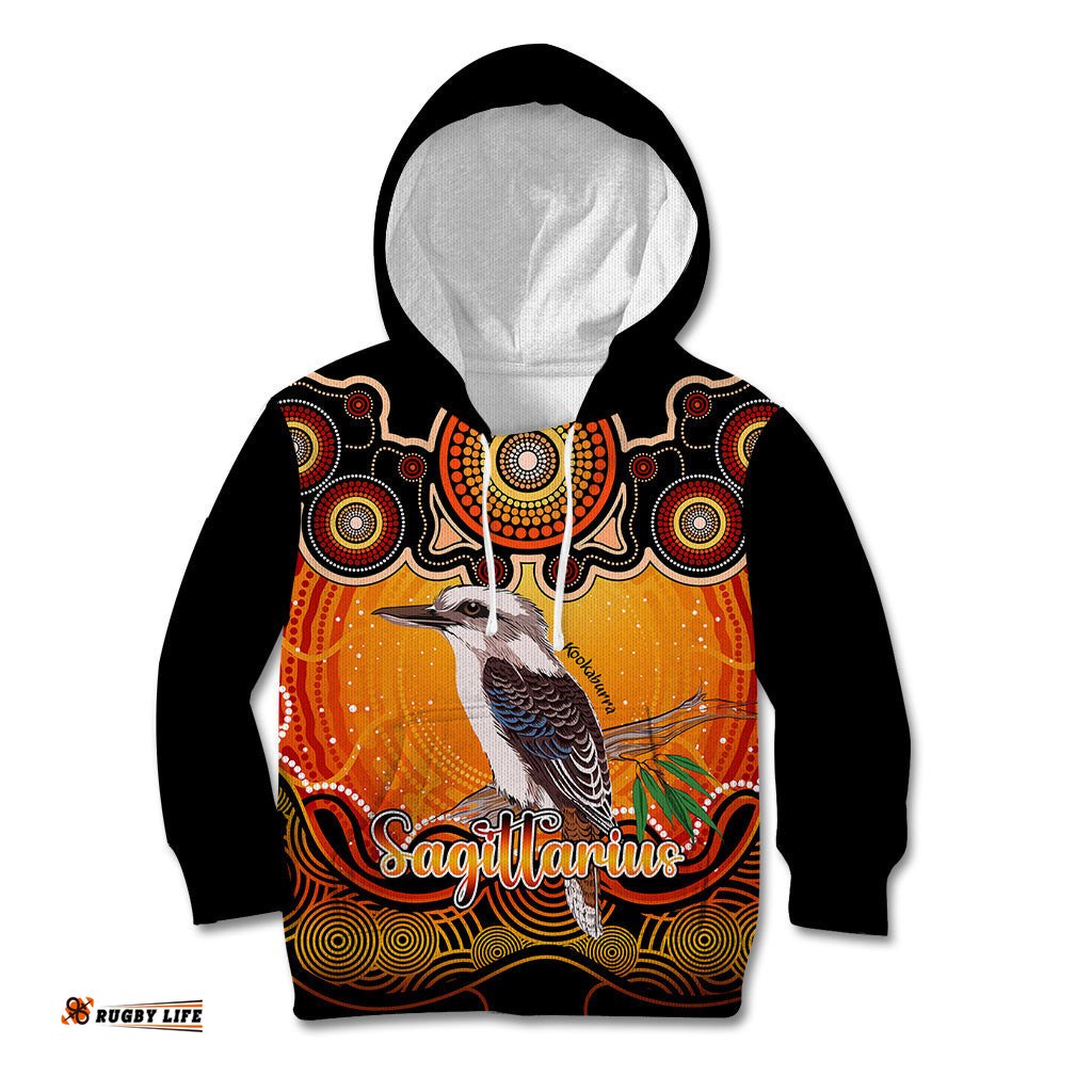 Personalised Australia Sagittarius Kookaburra Zodiac Kid Hoodie Auz Astrology Aboriginal Red