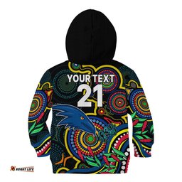 Custom Crows Football Aboriginal Art Kid Hoodie NAIDOC Indigenous Tribal