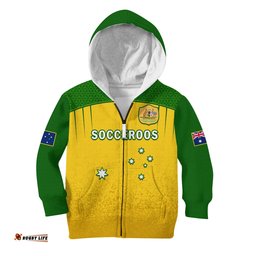 Custom Text And Number Australia Soccer Hoodie KID Socceroos Dots Kangaroo Simple Style