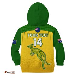 Custom Text And Number Australia Soccer Hoodie KID Socceroos Dots Kangaroo Simple Style