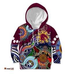 Personalised Broncos NAIDOC Week 2024 Kid Hoodie Australia Aboriginal Dot Painting