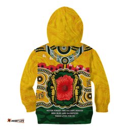 Matildas ANZAC Day 2024 Kid Hoodie Australian Army We Will Remember Them Aboriginal Art