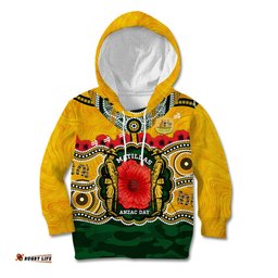 Matildas ANZAC Day 2024 Kid Hoodie Australian Army We Will Remember Them Aboriginal Art
