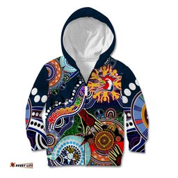 Personalised Roosters NAIDOC Week 2024 Kid Hoodie Australia Aboriginal Dot Painting