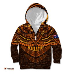 Wallabies Rugby Kid Hoodie Polynesian and Aboriginal Special Orange Version