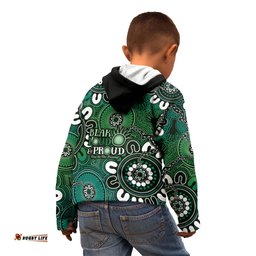 NAIDOC Week 2024 Fire Burning Kid Hoodie Aboriginal Dots Green Art
