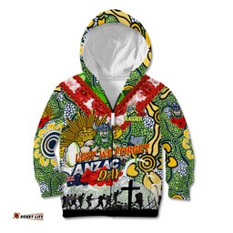 Personalised Raiders ANZAC Day Kid Hoodie Aboriginal Rising Sun