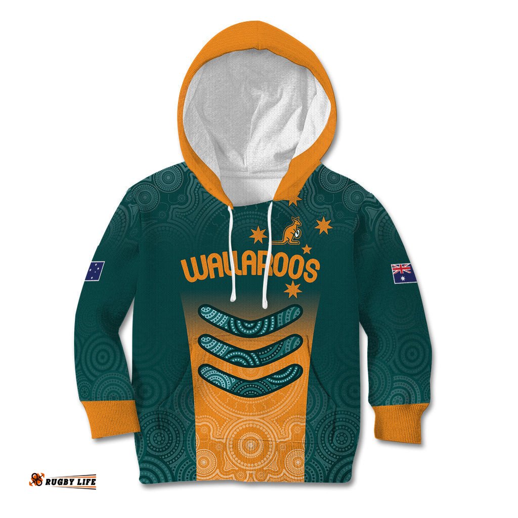 Custom Wallaroos Womens Rugby Kid Hoodie Aboriginal Dots Art
