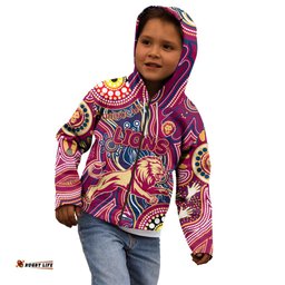 Personalised NAIDOC Week 2024 Brisbane Lions Kid Hoodie Australian Aboriginal Hand Painting