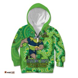 Personalised Raiders NAIDOC Week 2024 Kid Hoodie Aboriginal Fire Burning Sparks