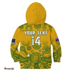 Custom Text And Number Australia Rugby Hoodie KID Wallabies Aboriginal Yellow Style