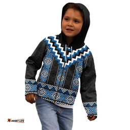 Blue Taniko Aotearoa Kid Hoodie Niho Taniwha Mix Poutama