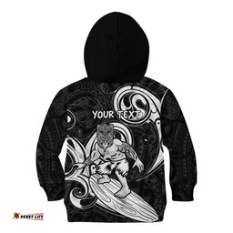 Personalised New Zealand Surfing Kid Hoodie Aotearoa Maori Tiki Haka