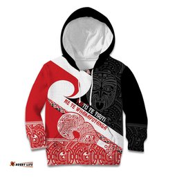 Toitu Te Tiriti Me Te Whakaputanga Kid Hoodie Maori Wahaika With Haka Face