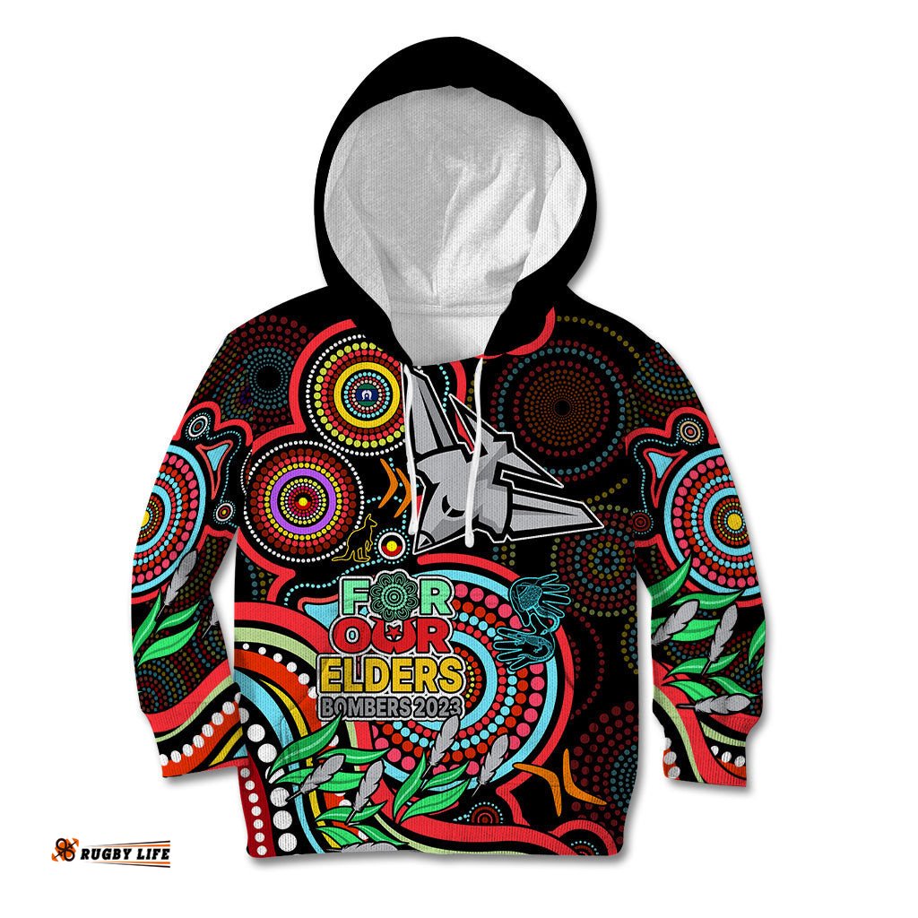 Bombers Football Aboriginal Art Kid Hoodie NAIDOC Indigenous Tribal