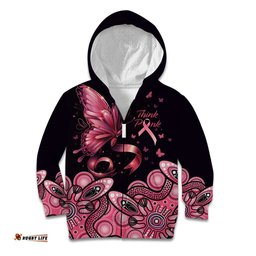 Think Pink Butterfly Ribbon Aboriginal Art Kid Hoodie