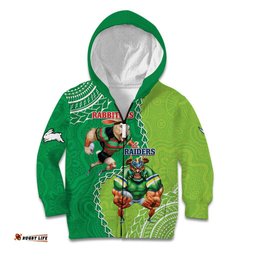 Personalised Rabbitohs And Raiders Rugby Kid Hoodie Aboriginal Mix Polynesian Pattern