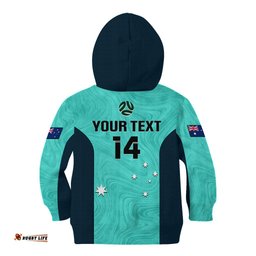 Personalised Australia Soccer Kid Hoodie Turquoise Matildas World Cup Go Champions