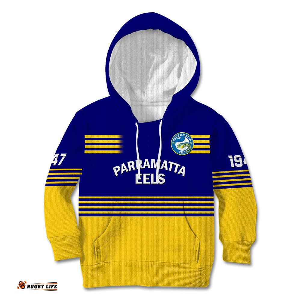 Personalised Eels Rugby Kid Hoodie Parramatta 1947 Dynamic Blue