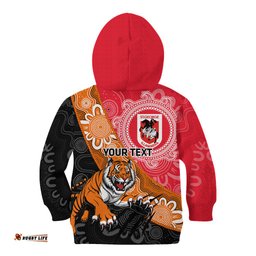 Personalised Dragons And Tigers Rugby Kid Hoodie Aboriginal Art