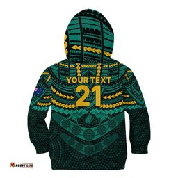 Custom Wallabies Rugby Kid Hoodie Polynesian and Aboriginal Special Green Version