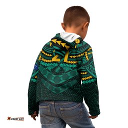 Custom Wallabies Rugby Kid Hoodie Polynesian and Aboriginal Special Green Version