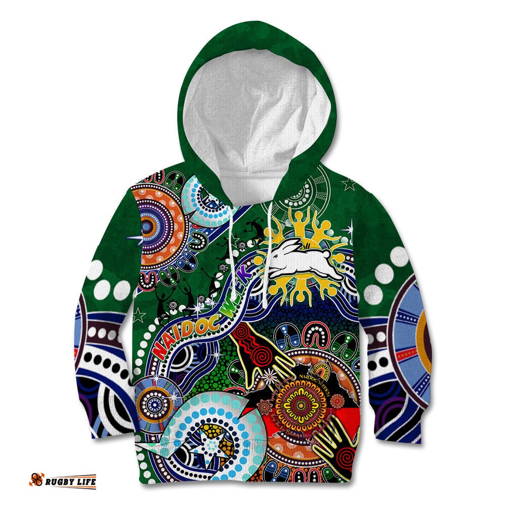 Personalised Rabbitohs NAIDOC Week 2024 Kid Hoodie Australia Aboriginal Dot Painting