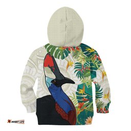 Cassowary Australia Kid Hoodie Tropical Flowers Mix Aboriginal Art