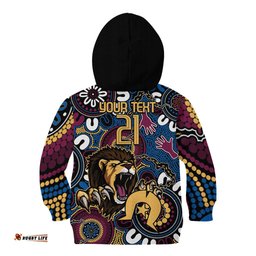 Custom Lions Football NAIDOC Week 2024 Kid Hoodie Fire Burning Aboriginal Dots Art