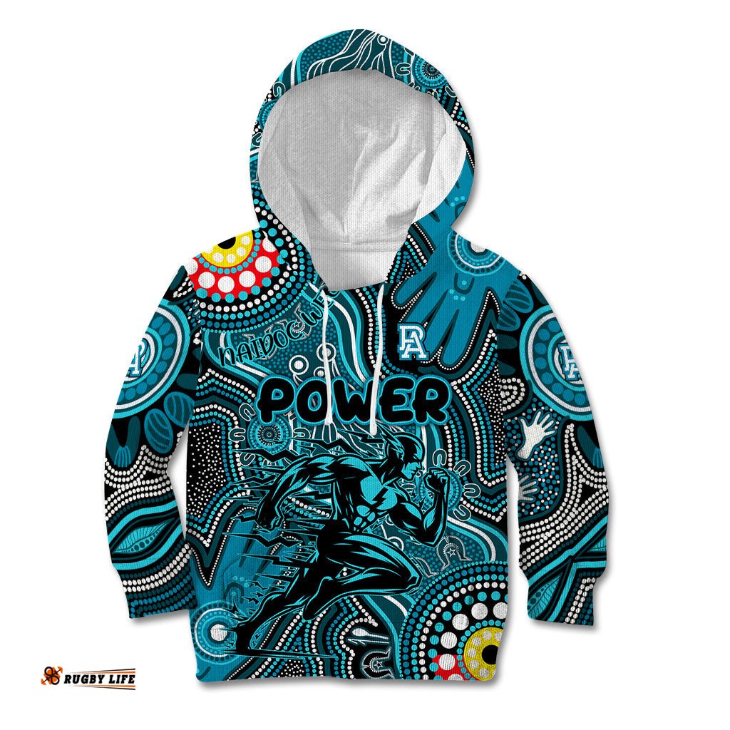 Personalised NAIDOC Week 2024 Port Adelaide Power Kid Hoodie Australian Aboriginal Hand Painting