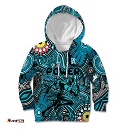 Personalised NAIDOC Week 2024 Port Adelaide Power Kid Hoodie Australian Aboriginal Hand Painting