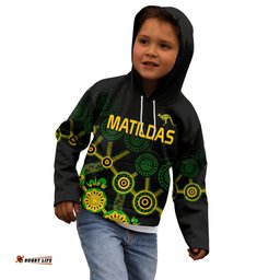 Custom Text And Number Australia Soccer Kid Hoodie Matildas World Cup With Kangaroo