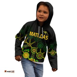 Custom Text And Number Australia Soccer Kid Hoodie Matildas World Cup With Kangaroo