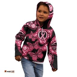 Australia Indigenous Kid Hoodie Breast Cancer Black Aboriginal Butterfly