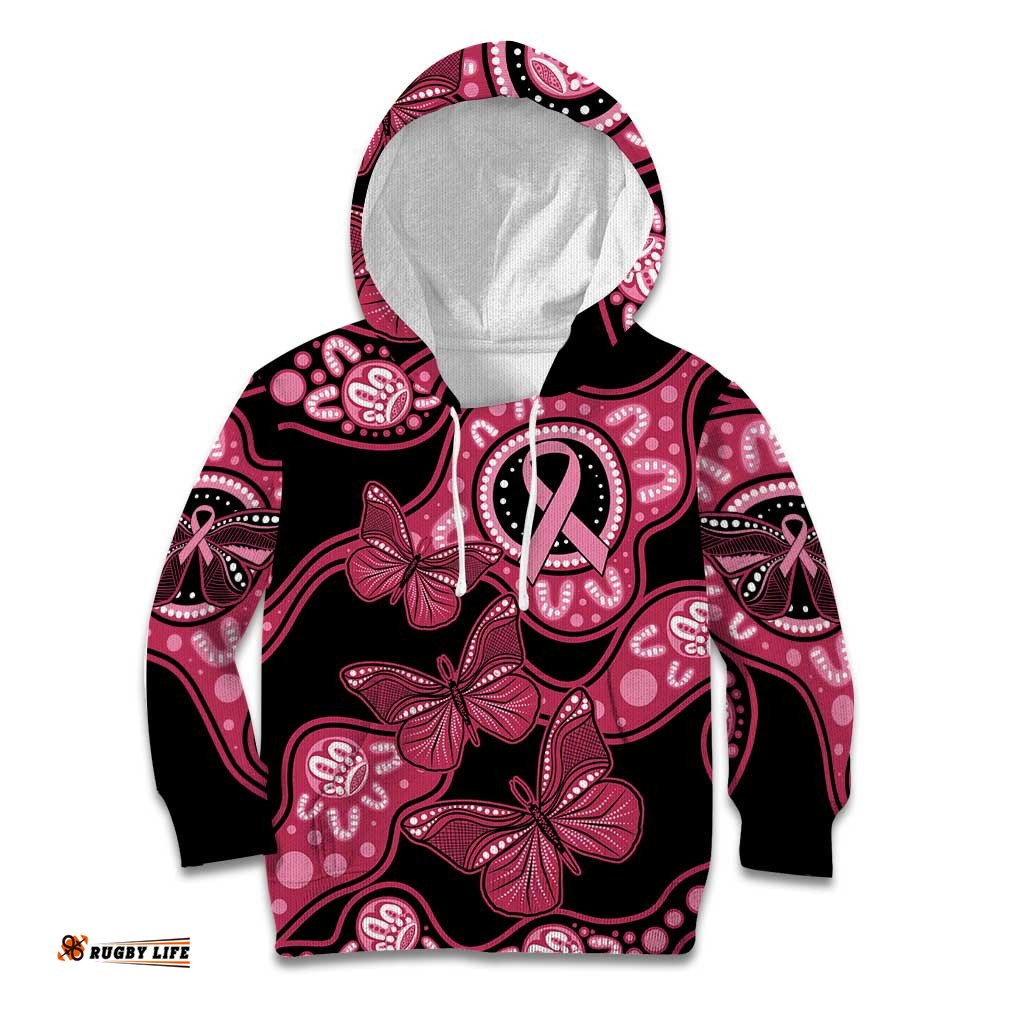 Australia Indigenous Kid Hoodie Breast Cancer Black Aboriginal Butterfly
