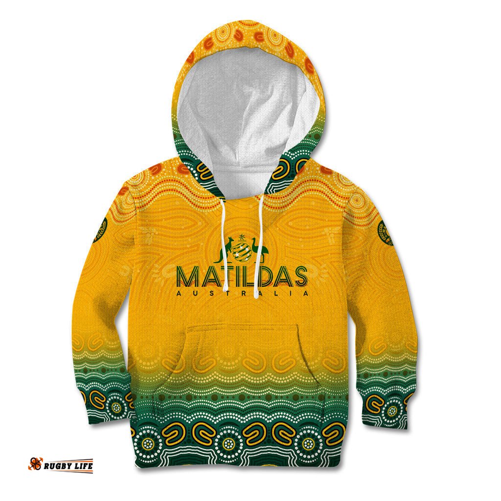 Personalised Australia Matildas Kid Hoodie Tillies Aboriginal Simple Yellow