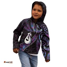 New Zealand Aotearoa Kid Hoodie Maori Manaia Paua Shell Glitter Purple