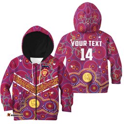 Custom Text And Number Brisbane Football Hoodie KID Indigenous Pattern Go Lions Unique Version