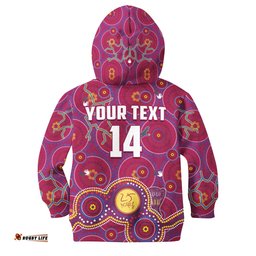 Custom Text And Number Brisbane Football Hoodie KID Indigenous Pattern Go Lions Unique Version