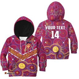 Custom Text And Number Brisbane Football Hoodie KID Indigenous Pattern Go Lions Unique Version
