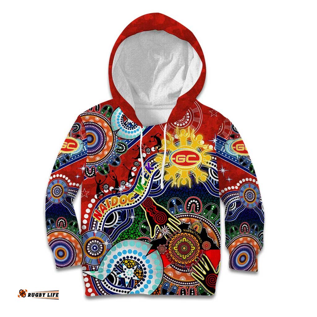Custom NAIDOC Week 2024 Gold Coast Suns Kid Hoodie Australia Aboriginal Dot Painting