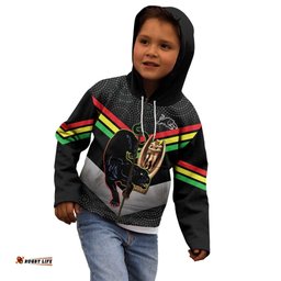 Personalised Panthers Rugby 2024 Kid Hoodie Mascot With Trophy Go Champions Aboriginal Art