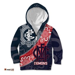 Personalised Demons And Blues Football Kid Hoodie Aboriginal Art