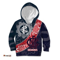 Personalised Demons And Blues Football Kid Hoodie Aboriginal Art