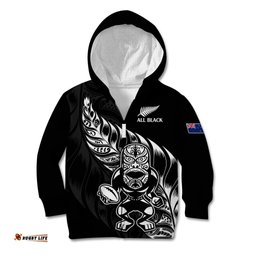 Custom Text And Number New Zealand All Black Rugby Kid Hoodie