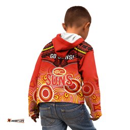 Gold Coast Football Kid Hoodie Suns Aboriginal Mix Polynesian Pattern