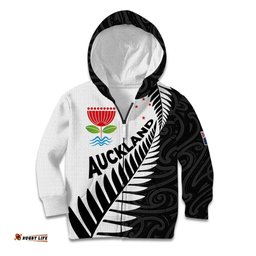 New Zealand Auckland Kid Hoodie Auckland's Emblem and Silver Ferns Maori Art Tattoo